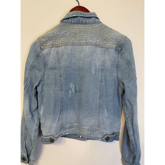 Copper Key Distressed Denim Button Down Ripped Jean Jacket M Detail Shoulder - Picture 2 of 9